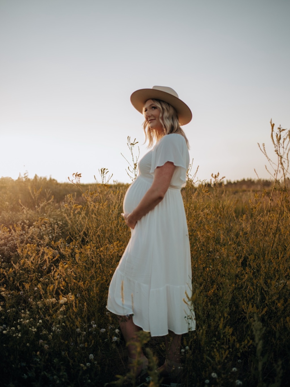 White Maternity Midi Dress - Elegant Nursing-Friendly Style